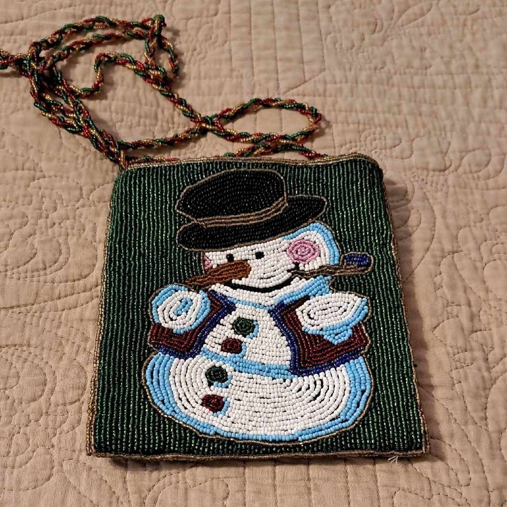 Beaded Snowman Crossbody Bag
